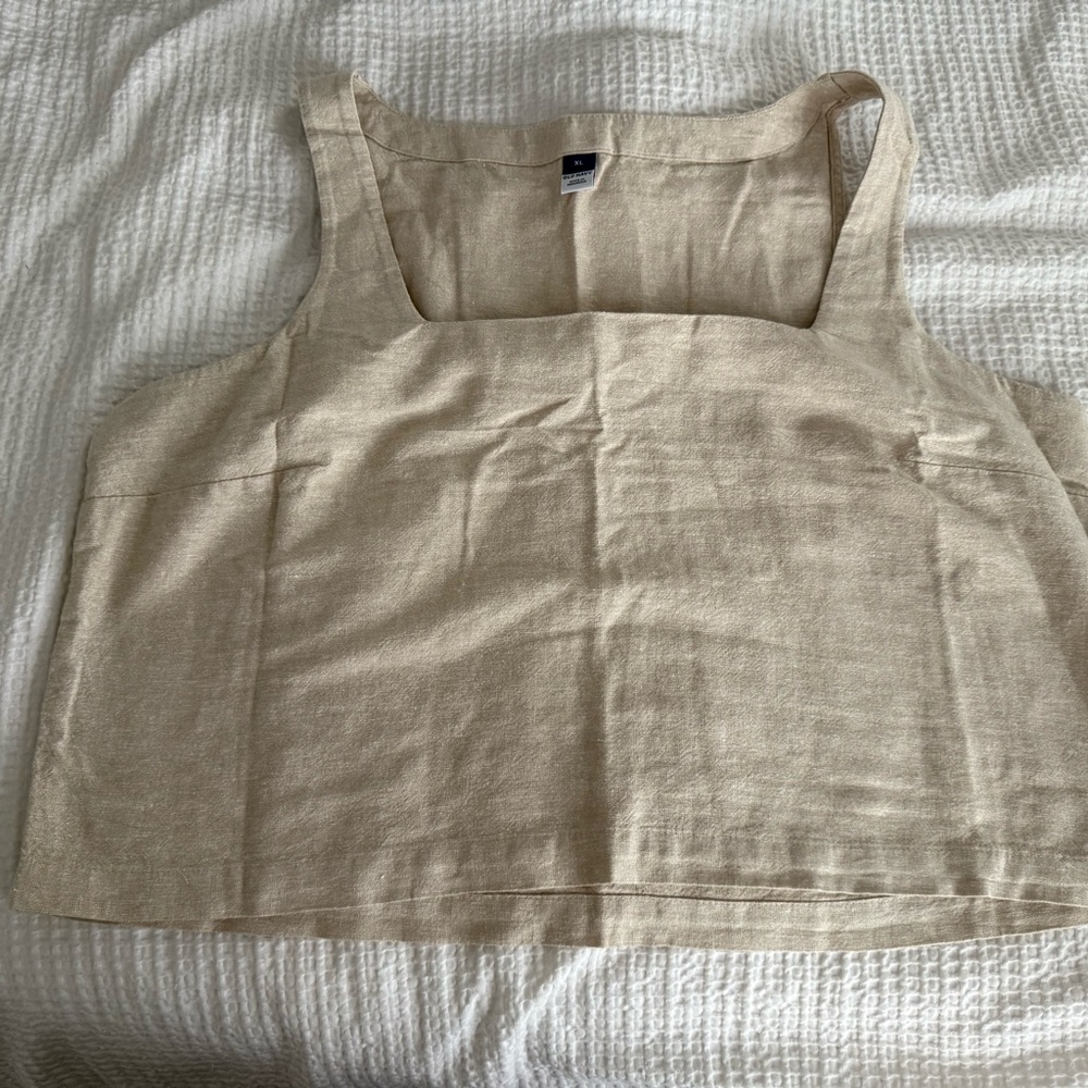 Old Navy Cropped Linen Blend Square Neck Top Beige Size XL NWT